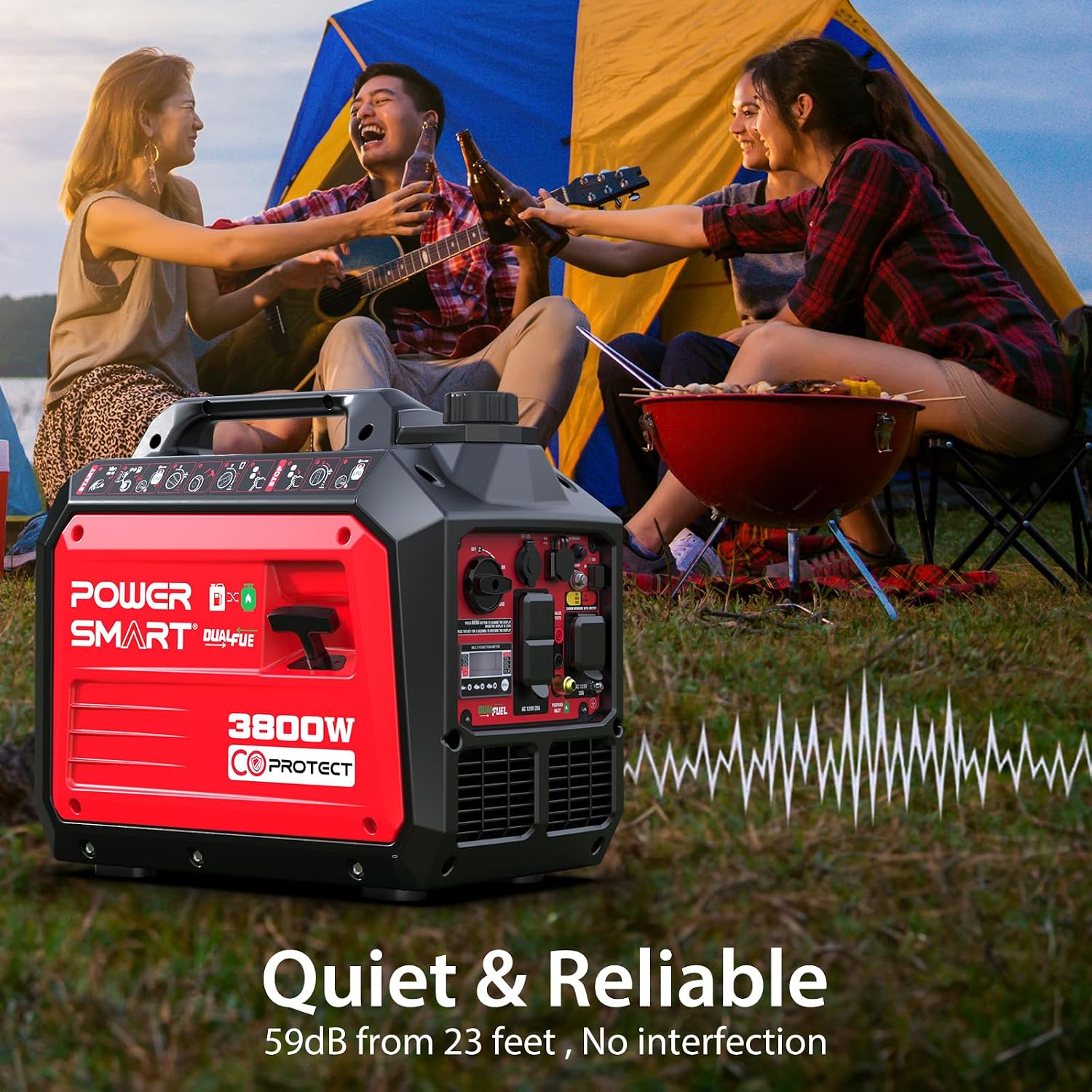 PowerSmart 3800 Watt Dual Fuel Inverter Generator, Quiet Portable Gas Propane Powered with CO Sensor and RV Ready Outlet, 149cc 4-Stroke OHV Engine for Home Backup, Camping and Tailgating