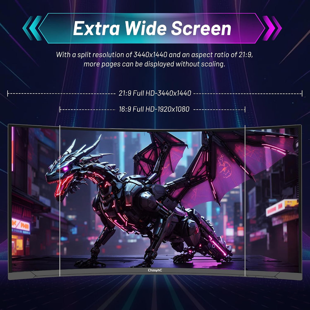 34 Inch Ultrawide Curved Gaming Monitor - WQHD 3440x1440p, 165Hz, 120% sRGB, FreeSync, VESA Mountable (DP&HDMI Cable Incl.) - Immersive PC Monitor for Gamers & Professionals, Black