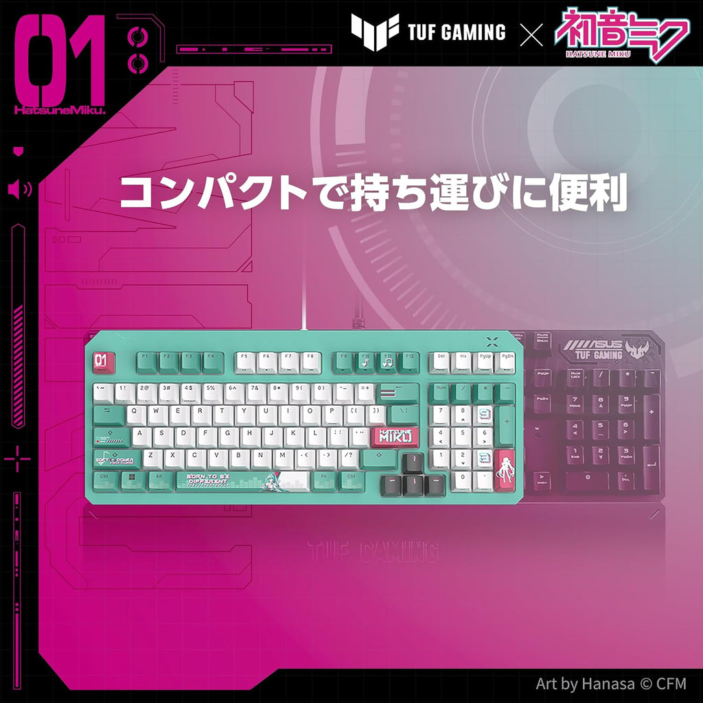 TUF Gaming x Hatsune Miku Edition/ASUS Gaming Keyboard/TUF Gaming K3 Gen II Hatsune Miku Edition / 97 Key Layout/Optical Mechanical RGB Switch/Silicone Gasket Mount/Sound Deadening Foam