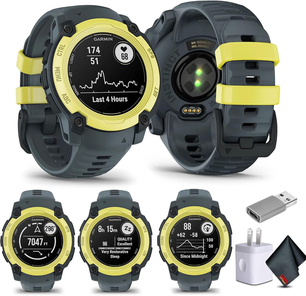 Garmin Instinct E 40mm, Outdoor GPS Smartwatch, 24/7 Health Monitoring, Up to 14 Days of Battery Life, Electric Lime/Twilight 010-02932-01 Health, Fitness and Tactical Smart Watch Bundle for Men