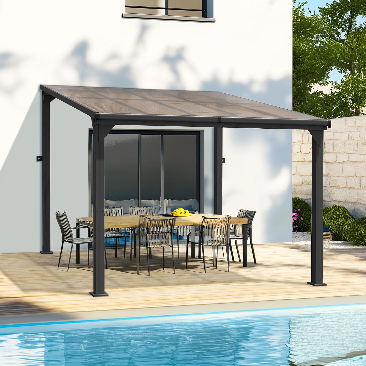 10 * 10FT Pergola,4 * 4 Inch Thickened Pillars & Enlarged Base,Outdoor Hardtop Lean to Gazebo,Wall Mounted Pergola,Pergolas Gazebos Clearance,Aluminum Frame Pergola,UV Resistant Patio Roof