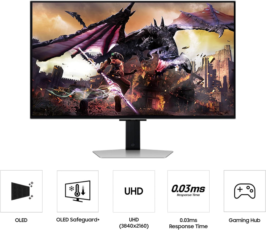 Samsung 32' Odyssey OLED G8 (G80SD) Series 4K UHD Smart Gaming Monitor w QD-OLED, 240Hz 0.03ms, G-Sync Compatible, Glare-Free Display, Sleek Metal Design, LS32DG800SNXZA, 3 Yr Warranty