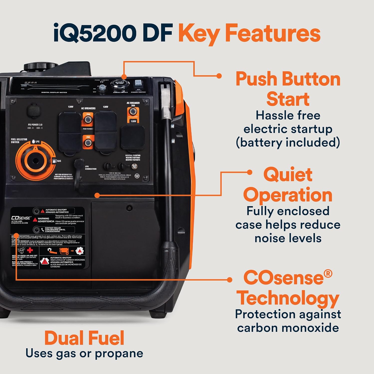 Generac 5,200-Watt Dual-Fuel Portable Inverter Generator - Gas and Propane Compatible - Quiet Operation - Clean, Stable Power - CA Compliant - Great for Home Backup, Camping, and RV Use
