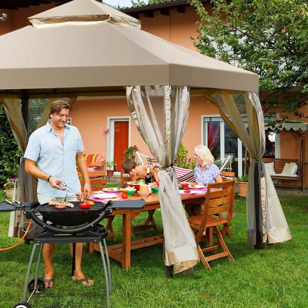 Tangkula 2-Tier 10x10Feet Patio Gazebo, Outdoor Patio Fully Enclosed Gazebo Canopy Tent w/Netting, Outdoor Gazebo Canopy Shelter for Backyard, Garden, Deck
