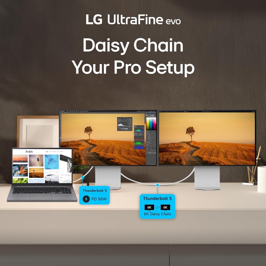 LG 32U990A-S 32-Inch Ultrafine 6K (6144 x 3456) Nano IPS Black Thunderbolt 5 Professional Monitor, 60Hz, DisplayHDR 600, Speakers, HDMI 2.1, DisplayPort 2.1, USB-C, Tilt/Height/Pivot Stand, Silver
