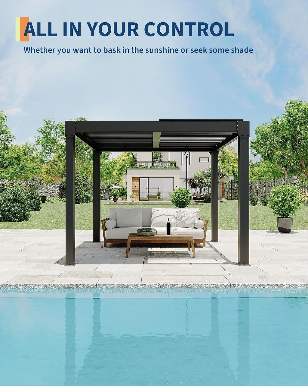 10X10 FT Louvered Pergola with Adjustable Roof, Integrated Drainage System, Easy Installation, Outdoor Pergola for Backyard, Garden, Poolside, Hardtop Gazebo