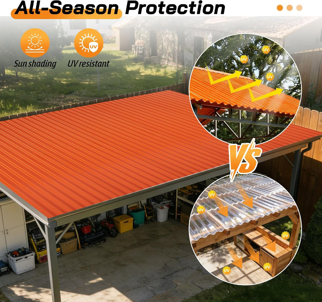 Resin Roof Panels 25Pcs 60.2×20.67 Inches with Screws, Corrugated PVC Roofing Panels, Waterproof Wall Panel Siding Panels Sheets for Garages, Sheds, Chicken Coop, Stables and Mobile Homes, Orange