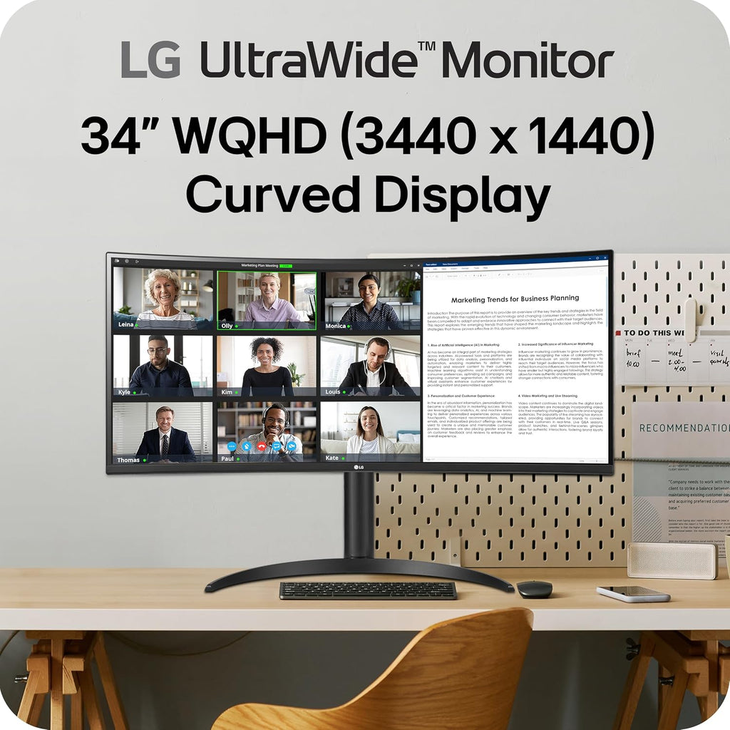LG 34WR55QK-B 34-inch UltraWide WQHD (3440 x 1440) Curved Computer Monitor, 100Hz, 5ms, HDR10, Reader Mode, HDMI, DisplayPort, USB Type-C, Tilt/Height Adjustable Stand, Black