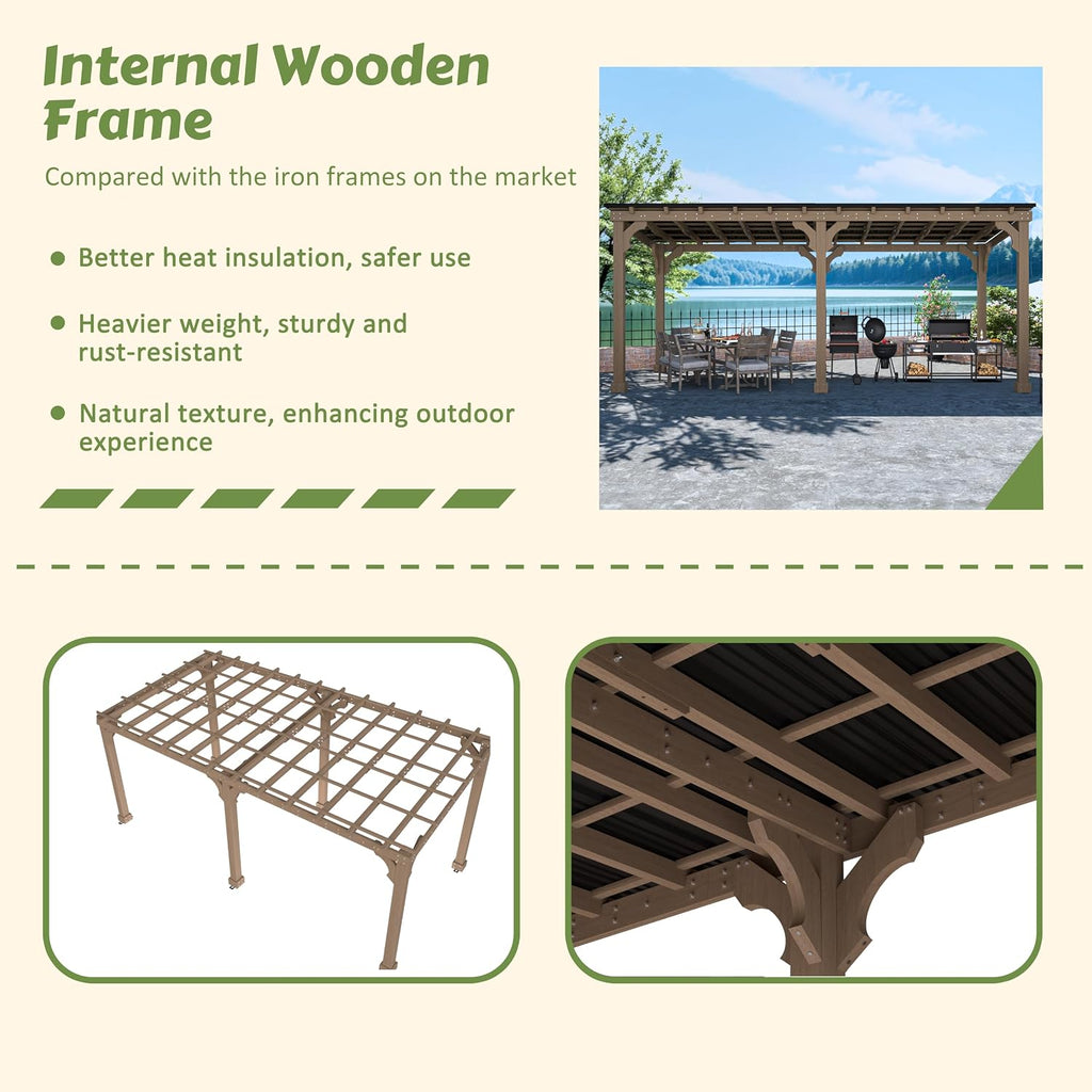 BlueWish 10' x20' Cedar Wood BBQ Gazebo with 5.5' Width Column, Patio Gazebo with Sturdy Structure, Wind-Resistant Grill Gazebo Shelter with Sloping Roof for Barbecue, Backyard, Light Mocha Brown