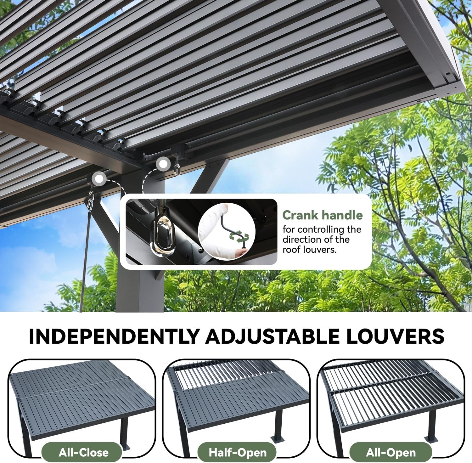 MELLCOM Louvered Pergola 10x10, Outdoor Shade Structure with 6' Aluminum Posts, Modern Aluminum Pergola with Adjustable Roof, Hardtop Gazebo Carport for Patio