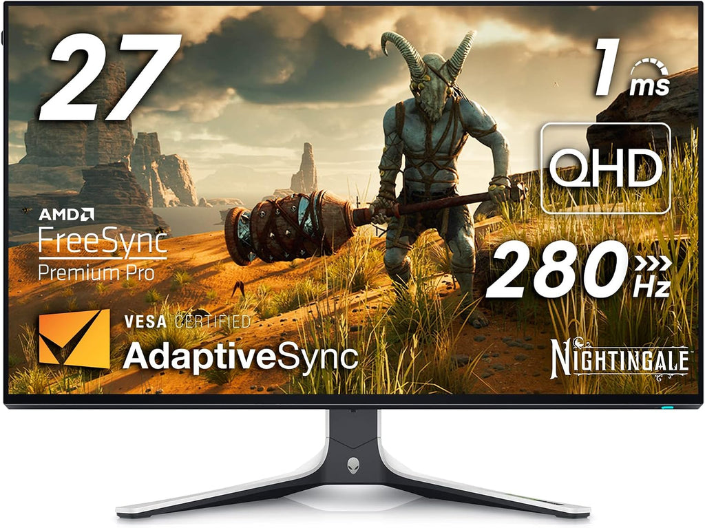 Alienware AW2723DF Gaming Monitor - 27-inch (2560 x 1440) 240Hz Display (DP 1.4), 1ms Response Time, NVIDIA G-Sync, Preset OSD Modes, Height/Tilt/Swivel/Pivot Adjustability - Lunar Light