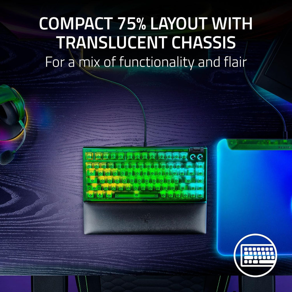 Razer BlackWidow V4 75% Mechanical Gaming Keyboard: Hot-Swappable Design - Compact & Durable - Orange Tactile Switches - Chroma RGB - MF Roller & Media Keys - Comfortable Wrist Rest - Phantom Green