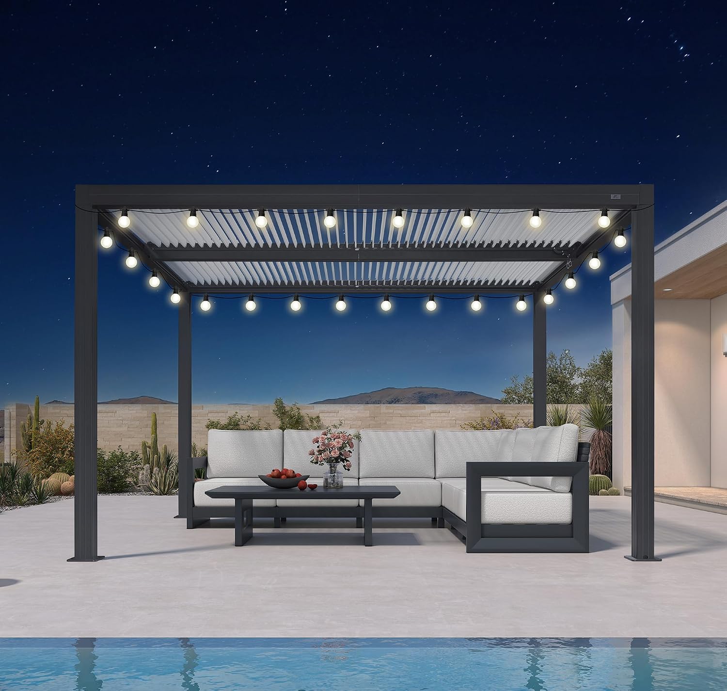 PURPLE LEAF Louvered Pergola 10' x 12' Outdoor Aluminum Pergola with Hidden Drainage System and White Adjustable Sun Shade Roof Patio Hardtop Small Pergolas with Light for Porch Patio Garden