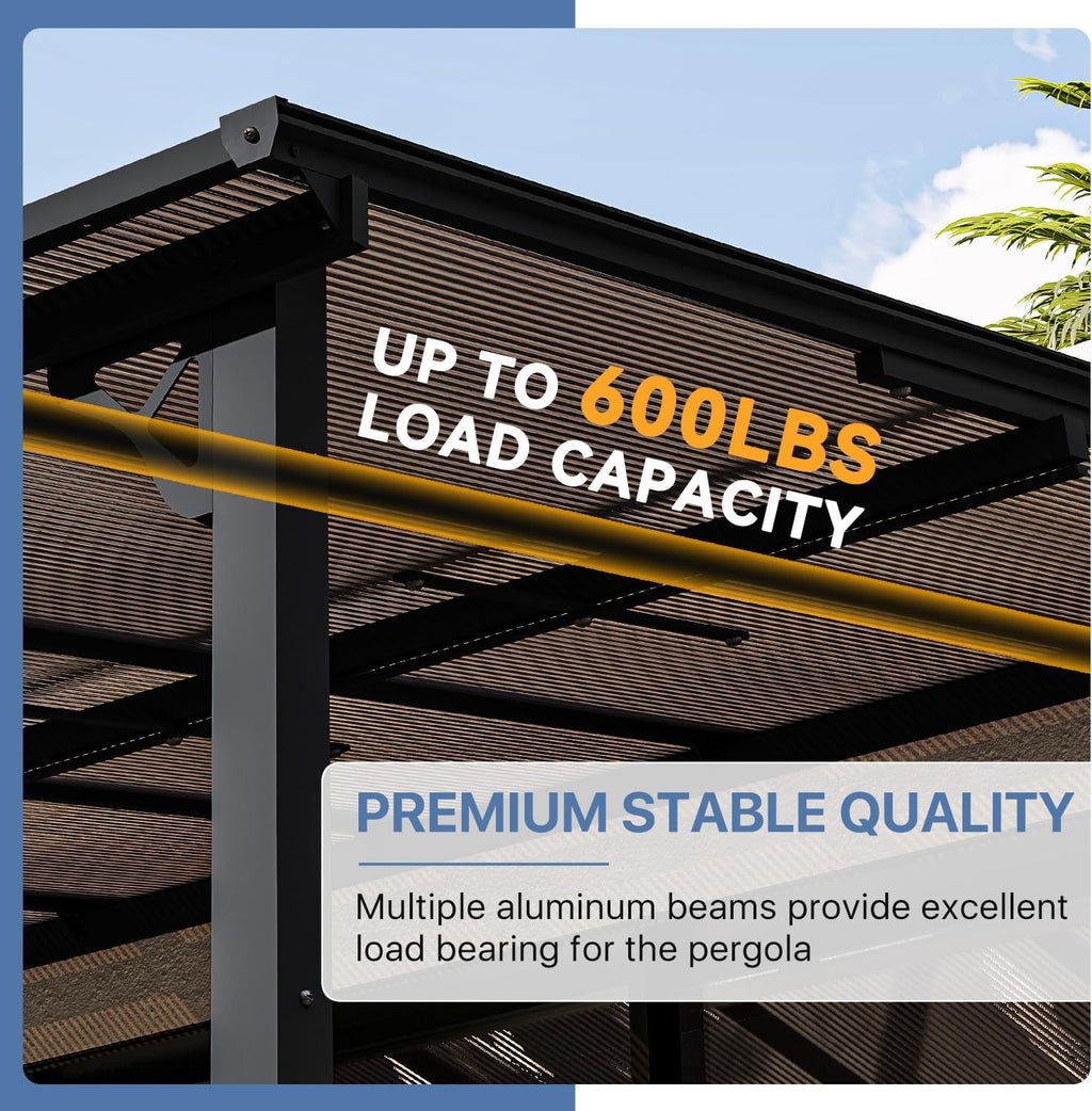 Gazebo for Patio 10' x 12', Gazebo Pergola with Sloped Roof, Large Wall-Mounted Heavy Duty Awnings, for Backyard, Deck, Patio