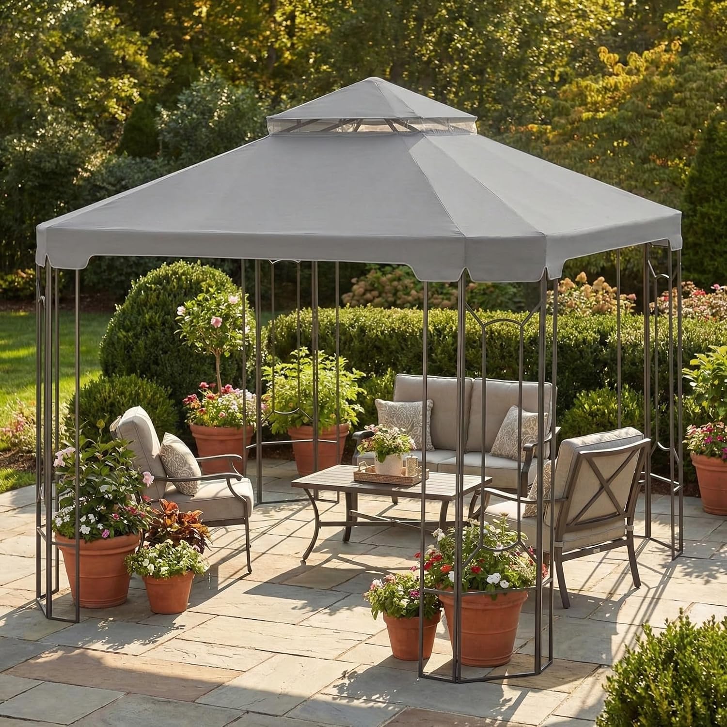 Garden Winds Reinforced RipLock 350 Replacement Canopy Top Cover Compatible with Cottleville 10' x 10' Gazebo Model GFS00744A - Slate Gray