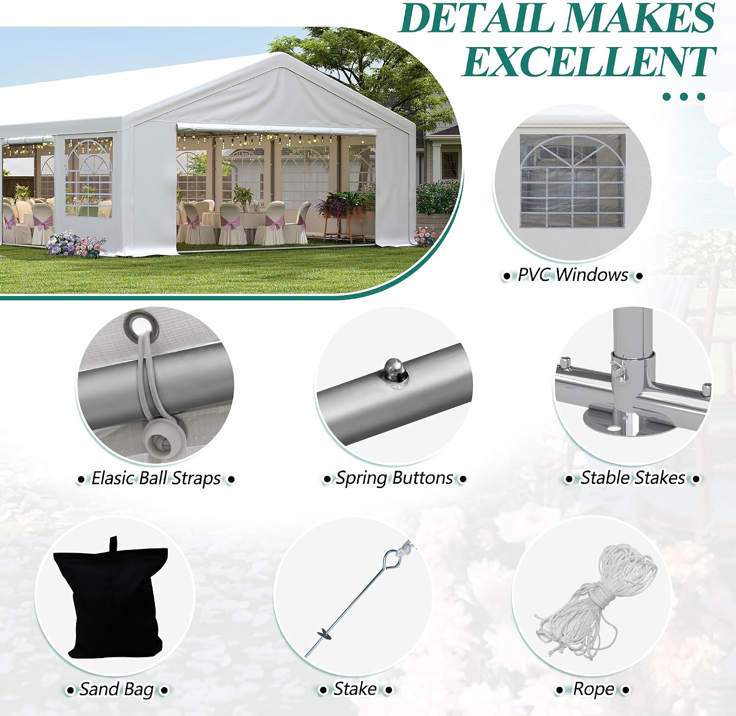 GARTOO 20' x 60' Heavy Duty Party Tent - Outdoor Wedding Gazebo Event Shelter Canopy with Removable Sidewall & 4 Sand Bags for Outdoor Event, Wedding, Birthday Party