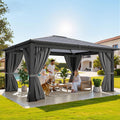 YITAHOME 10x12ft Polycarbonate Gazebo Single Top Outdoor with Netting and Shaded Curtains, Metal Frame Garden Tent for Patio, Backyard, Deck and Lawns, Gray