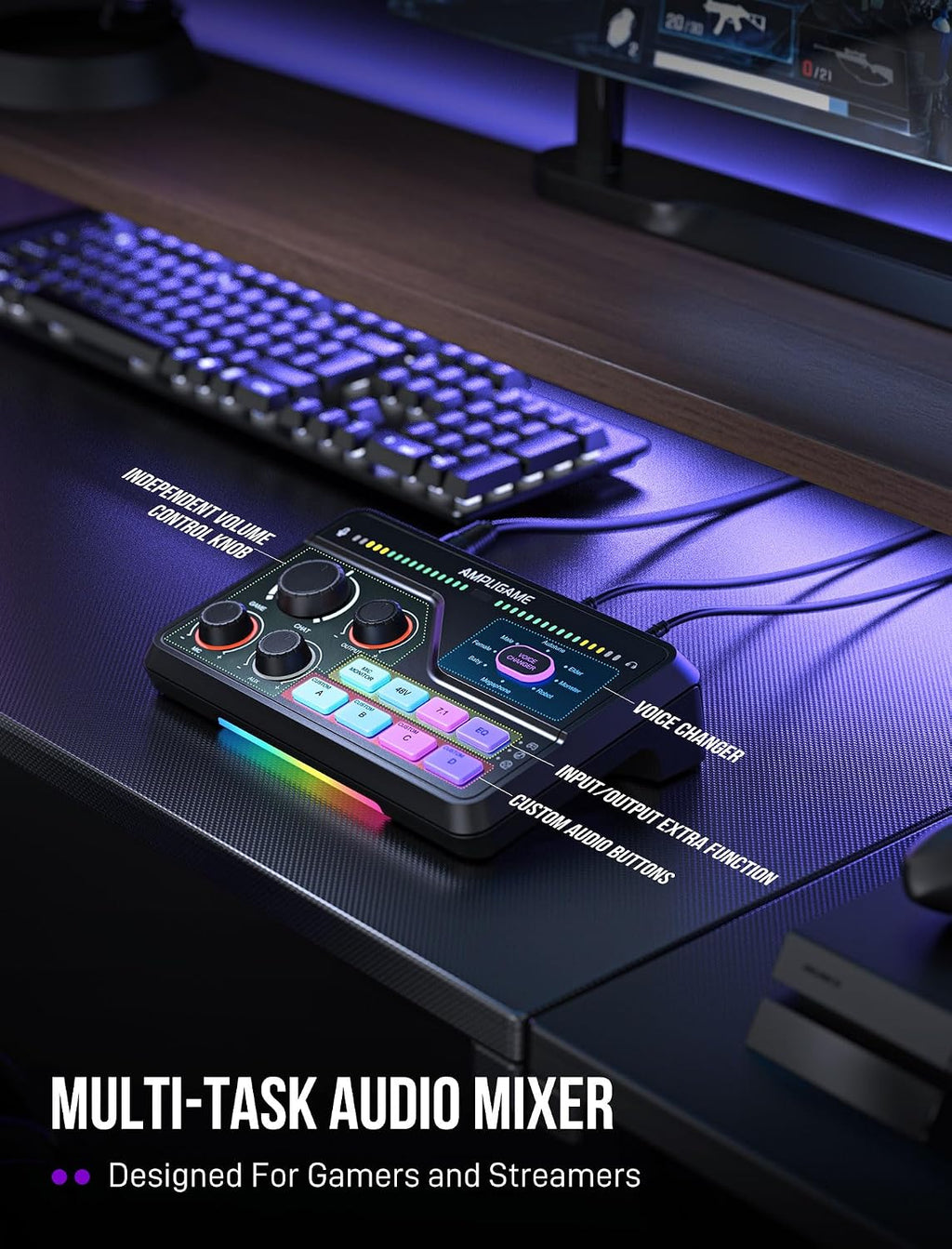 FIFINE Dynamic Gaming Equipment Set with Microphone and Audio Mixer, Streaming Mic and RGB Mixer Bundle with Button Controls, Voice Changer, XLR Cable for YouTube Video Recording (AM8T+SC8+L9)