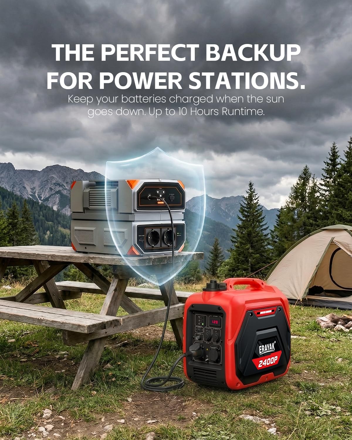 ERAYAK 2400W Portable Inverter Generator for Home Use, Super Quiet Small Generator for Camping Outdoor Emergency Power Backup, Gas Powered Engine, EPA, ECO Mode