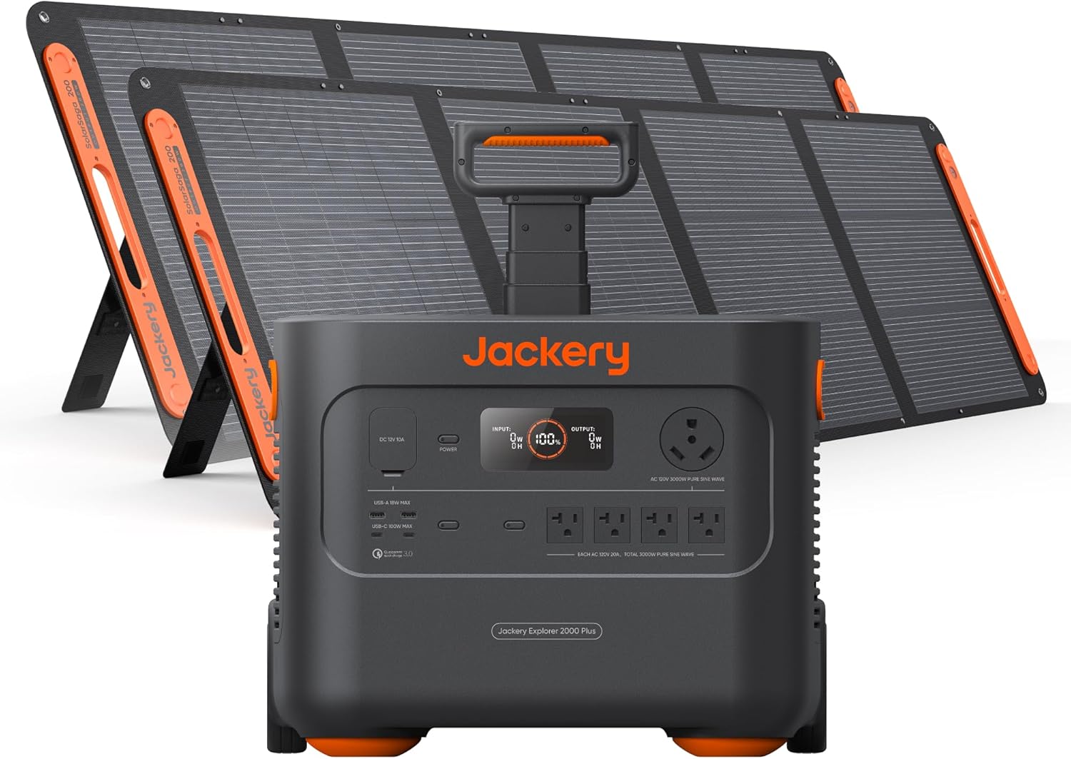 Jackery Explorer 2000 Plus Portable Power Station with 2x 200W Solar Panels, 2042Wh LiFePO4 Solar Generator, 3000W AC Output, Expandable to 24kWh, UPS Home Backup for Camping RV Off-Grid Emergency