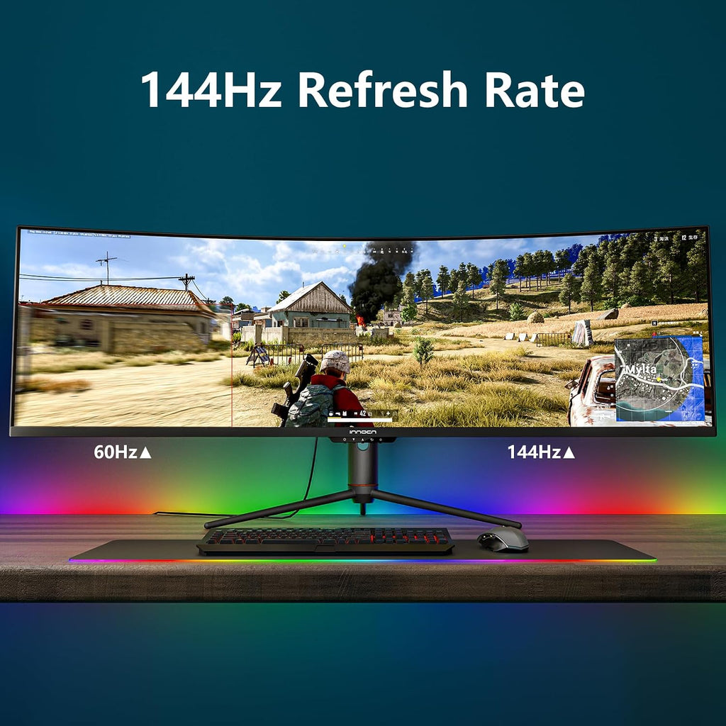INNOCN 49' Curved Gaming Monitor 144Hz Ultrawide 32:9 WDFHD 3840 x 1080P, R1800, 99% sRGB, HDR400, USB Type C, DisplayPort, HDMI, Built-in Speakers, Height/Tilt Adjustable - 49C1G