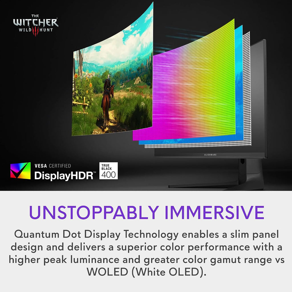 Alienware AW3423DWF Curved QD-OLED Gaming Monitor - 34-inch Quantum Dot OLED 0.1Ms 165Hz 21:9 Curved Display, 99.3% DCI-P3 Color Gamut, VESA DisplayHDR True Black 400, AMD FreeSync Premium Pro - Black