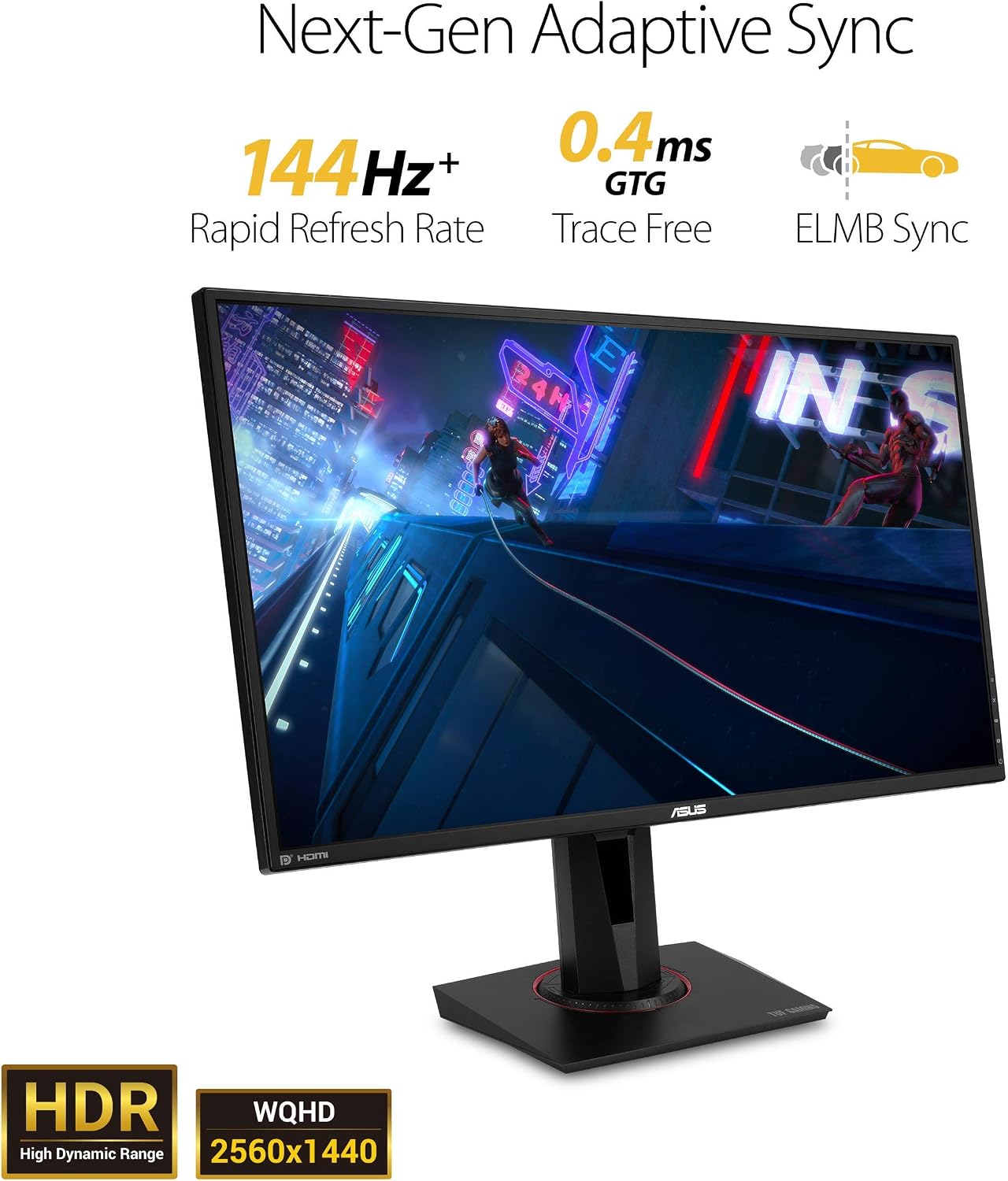 ASUS TUF Gaming 27' 2K HDR Gaming Monitor (VG27BQ) - QHD (2560 x 1440), 165Hz (Supports 144Hz), 0.4ms, Extreme Low Motion Blur, Speaker, G-SYNC Compatible, VESA Mountable, DisplayPort, HDMI,Black