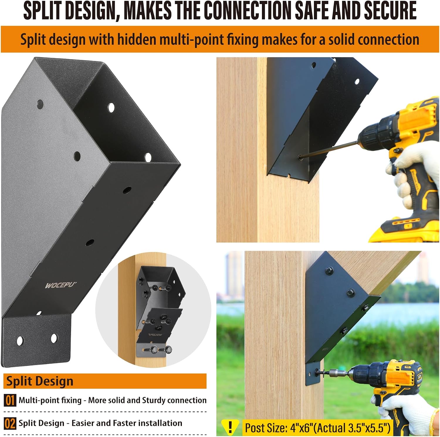 4pack 45 Degree Angle Support Bracket, for 4x6 (Actual 3.5''x5.5'') Pergolas, Gazebo, Deck Porch, Cabin Elevated Wood Support Kit (Frosted-Black)