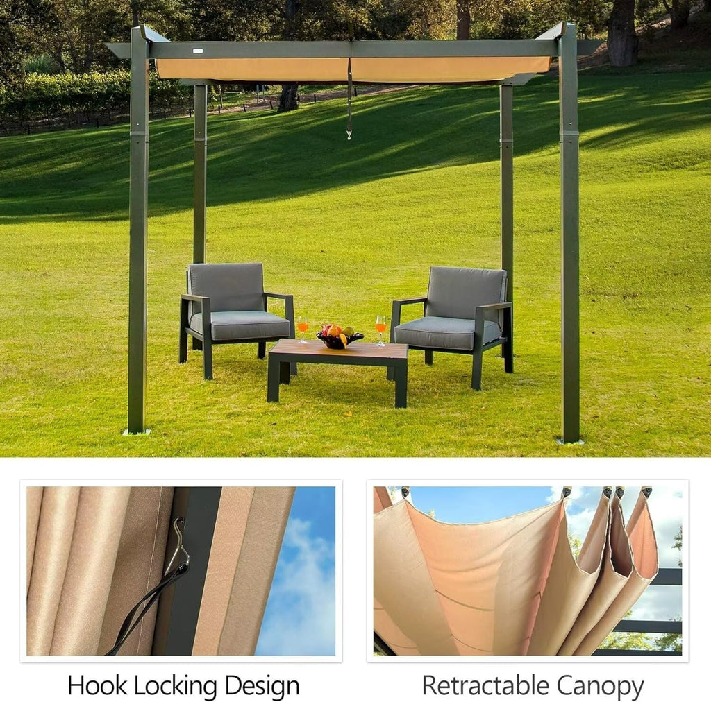 Domi Outdoor Living 10' X 10' Outdoor Retractable Pergola with Weather-Resistant Canopy Aluminum Garden Pergola Patio Grill Gazebo for Courtyard