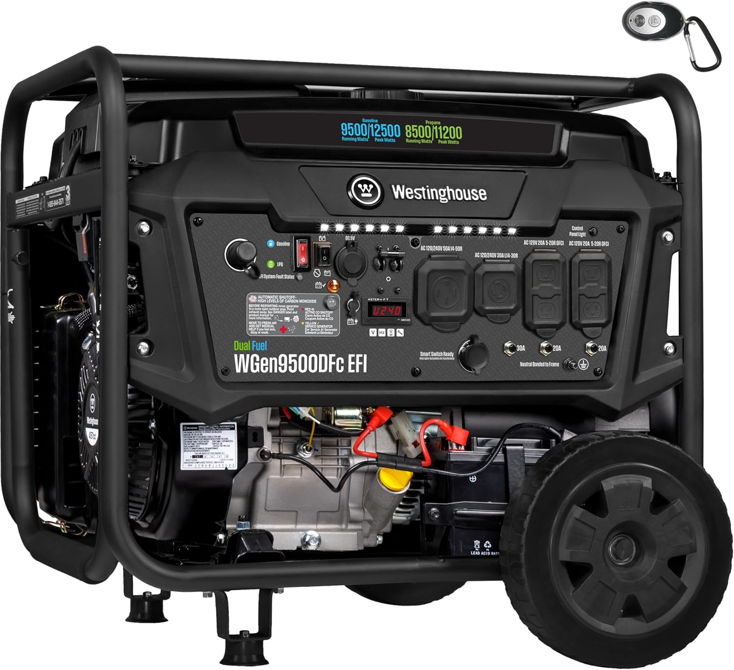 Westinghouse 12500 Peak Watt EFI Dual Fuel Home Backup Portable Generator, Remote Electric Start, Transfer Switch Ready, Gas and Propane Powered, CO Sensor, CARB Compliant