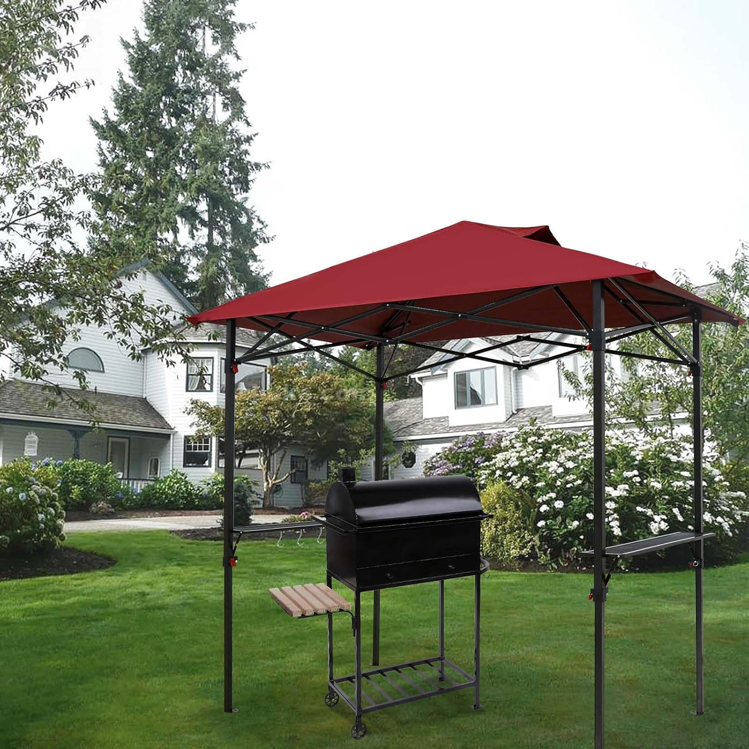 EAGLE PEAK 8x5 Pop up Grill Gazebo with Carry Bag, Instant Outdoor BBQ Canopy Tent with Air Vent for Barbeque, Picnic and Patio, Red