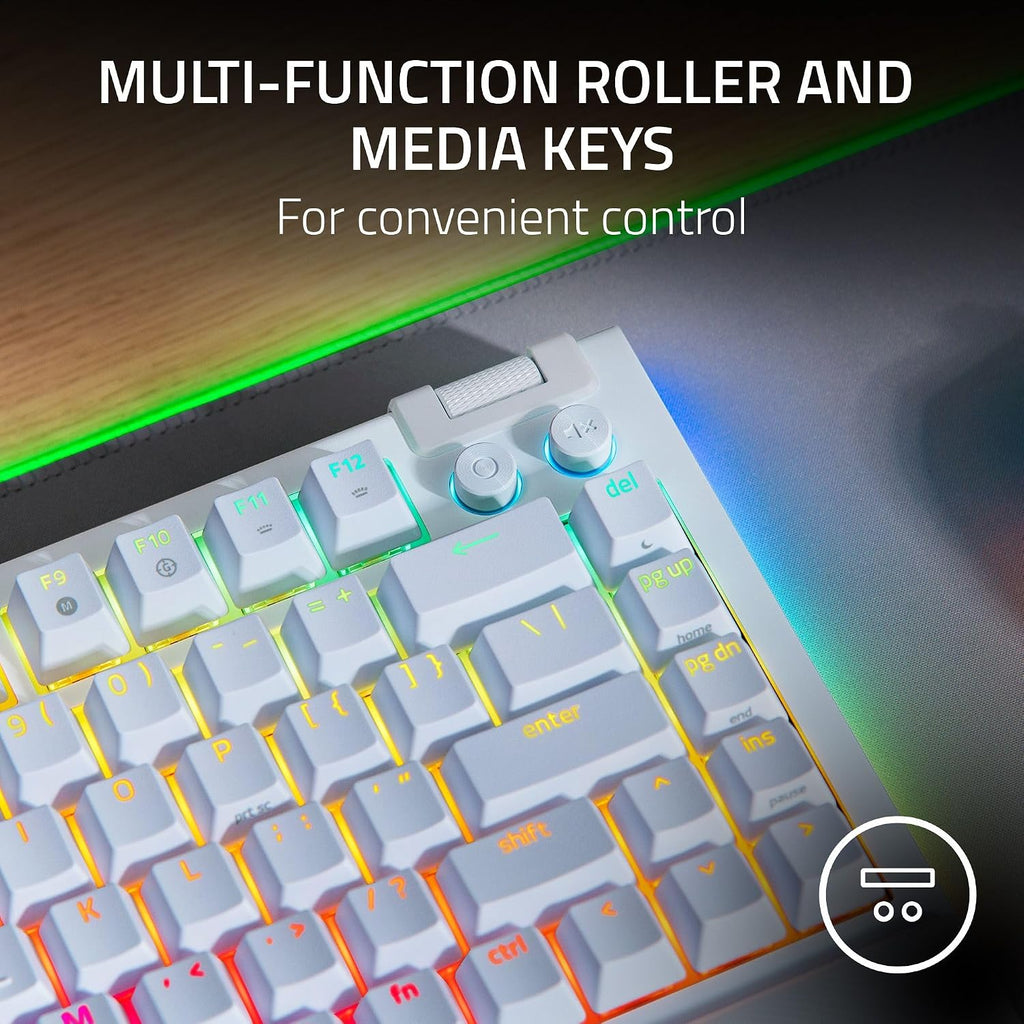 Razer BlackWidow V4 75% Mechanical Gaming Keyboard: Hot Swappable Design - Compact & Durable - Orange Tactile Switches - Chroma RGB - Roller & Media Keys - Wrist Rest - Snap Tap - White