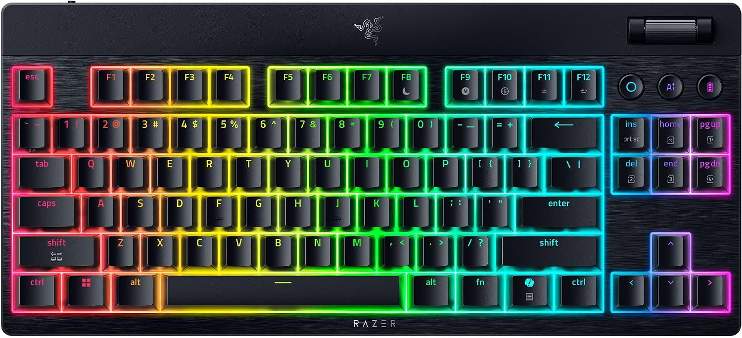 Razer BlackWidow V4 Low Profile TKL HyperSpeed Wireless Gaming Keyboard: Yellow Mechanical Switches - 2.4GHz Wireless & Bluetooth - Multi-Function Roller - 3 Control Buttons - Long Battery Life