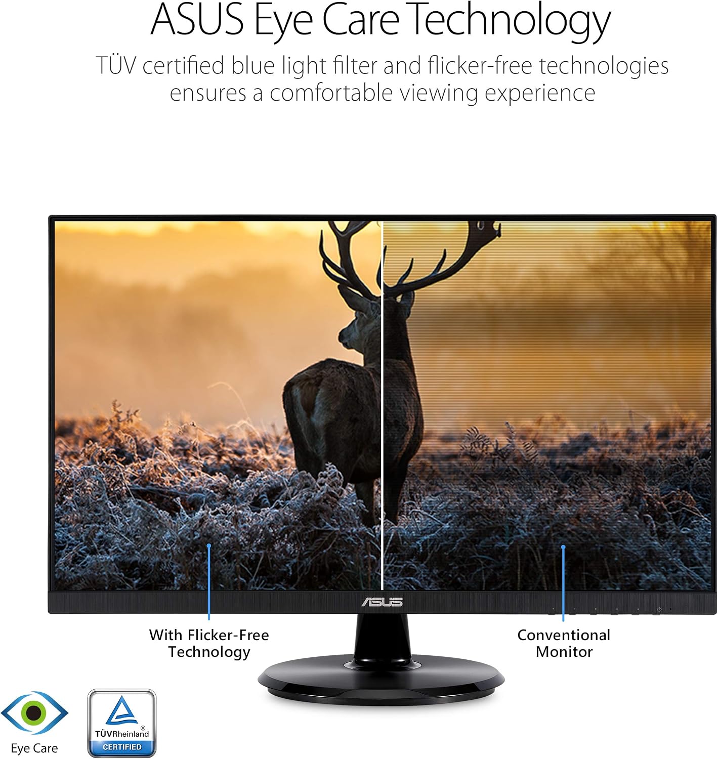ASUS 24-Inch Desktop Monitor - 1080P Full HD, 75Hz, IPS, Adaptive-Sync/FreeSync, Eye Care, HDMI DisplayPort VGA, Frameless, VESA Wall Mountable - VA24DQ