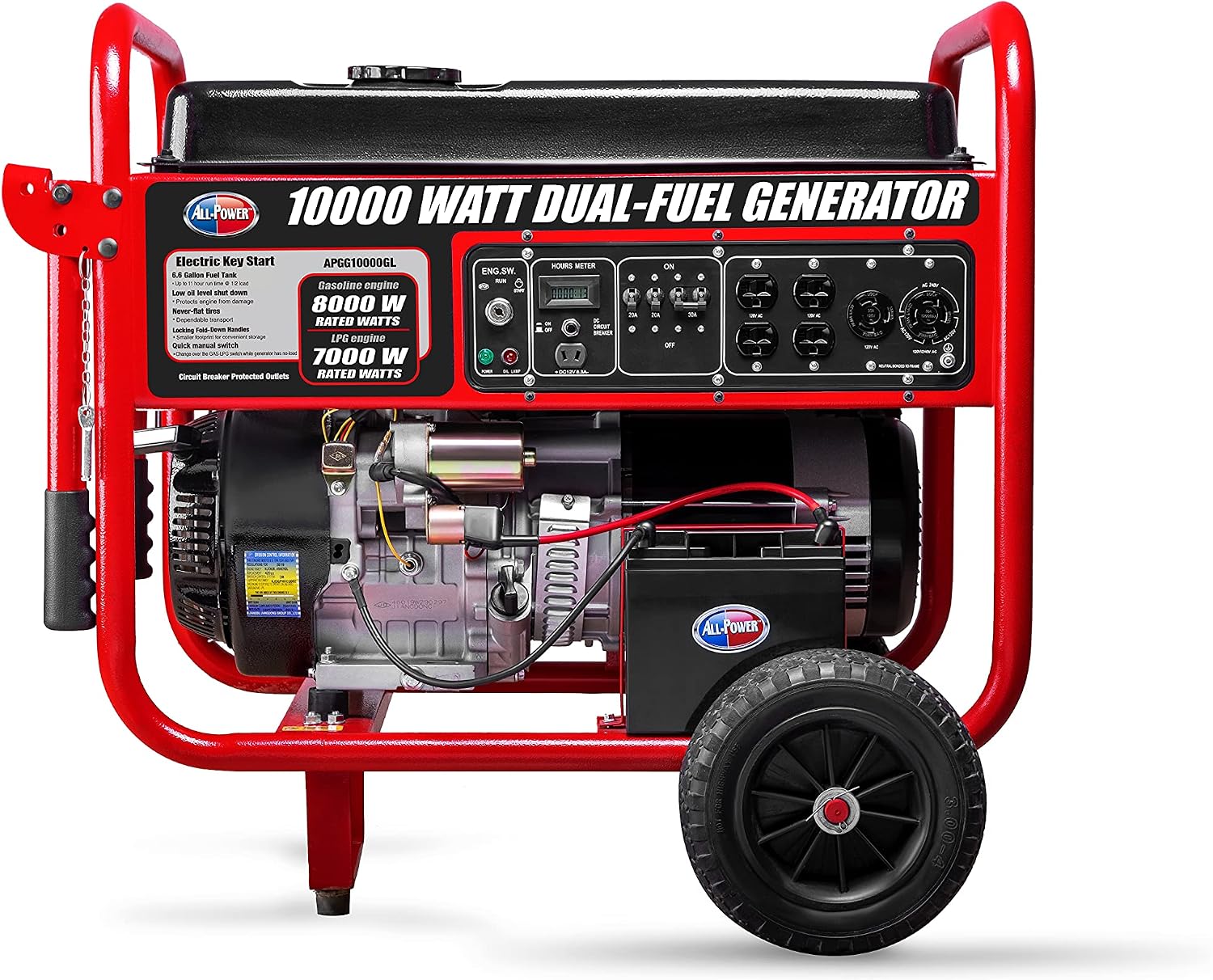 All Power, APGG10000-10,000 Watt Starting Power Generator JD Engine Gasoline Electric Start Portable Wheel Steel Frame