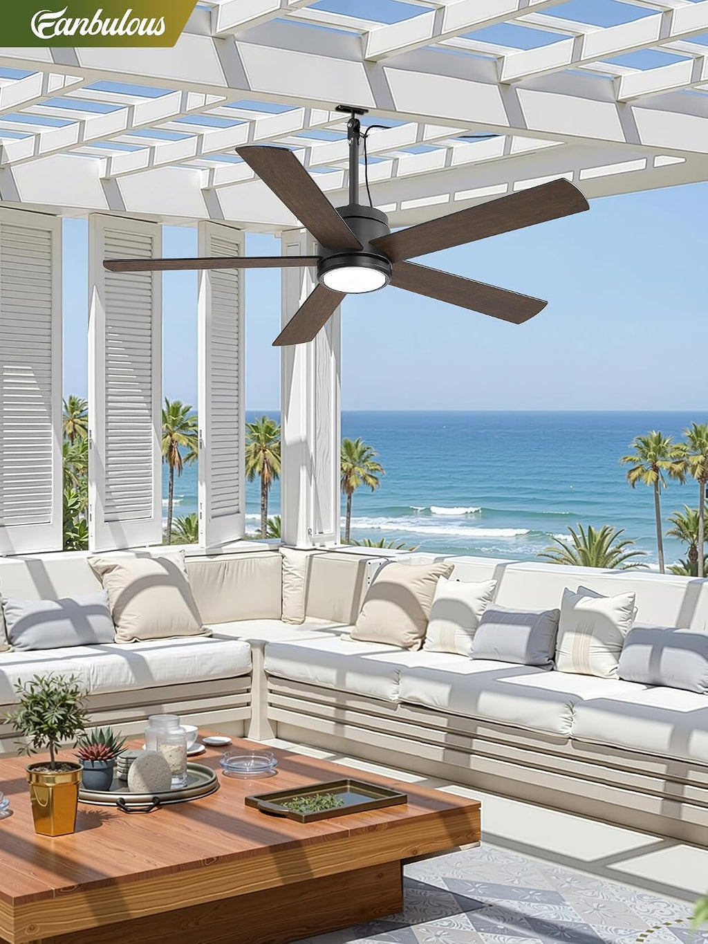 52 In Outdoor Ceiling Fan Hanging Fan Outdoor Ceiling Fans, Waterproof, with Light, Remote, 52 In, Wet Rated, IP65, 6 Speed, 3CCT, Plug in, for Patios, Porch, Gazebo, Black