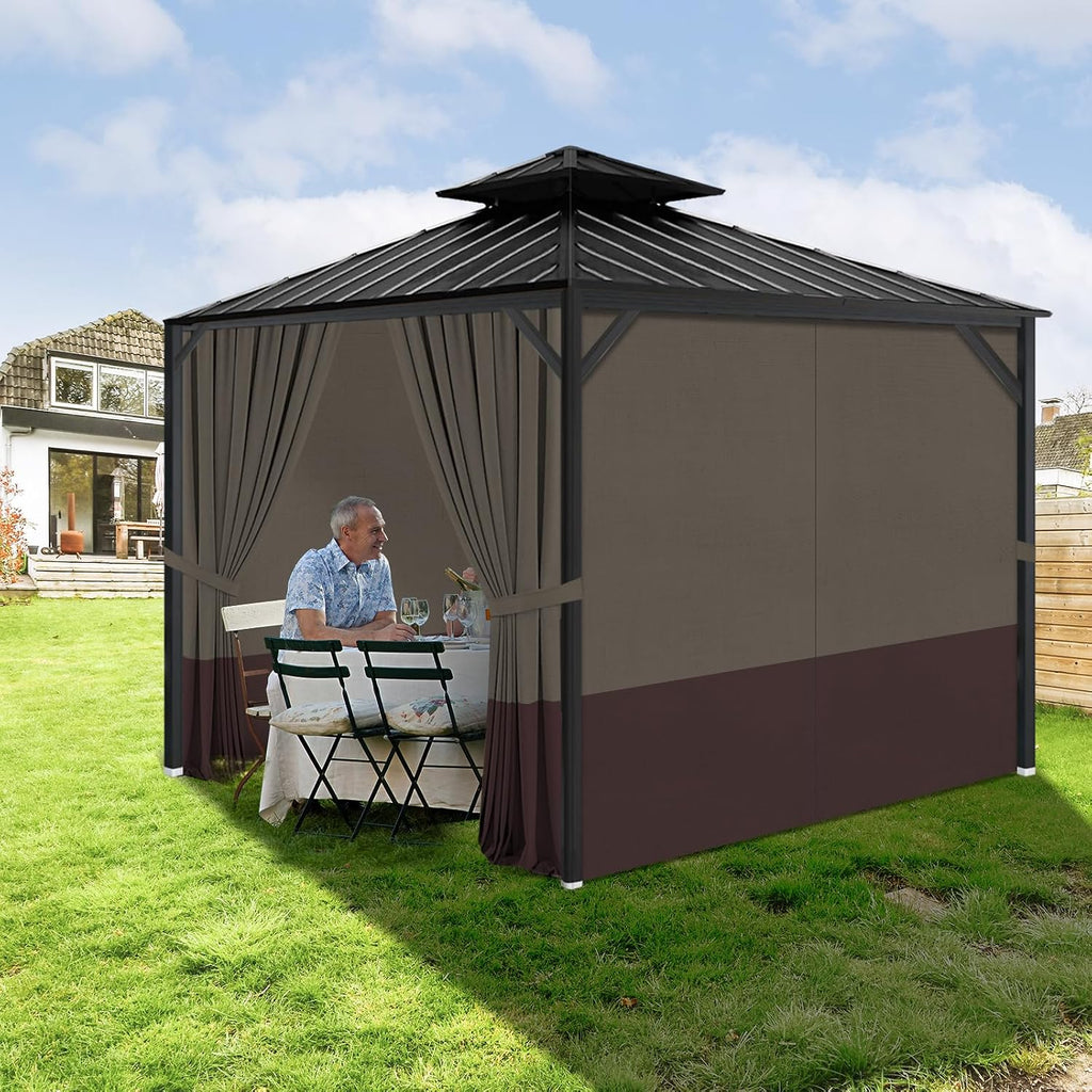 Gazebo Privacy Curtains 10' x 12' with Zipper 4-Panels Side Wall Universal Replacement for Patio, Outdoor Canopy, Garden and Backyard Khaki and Brown (Curtain Only)