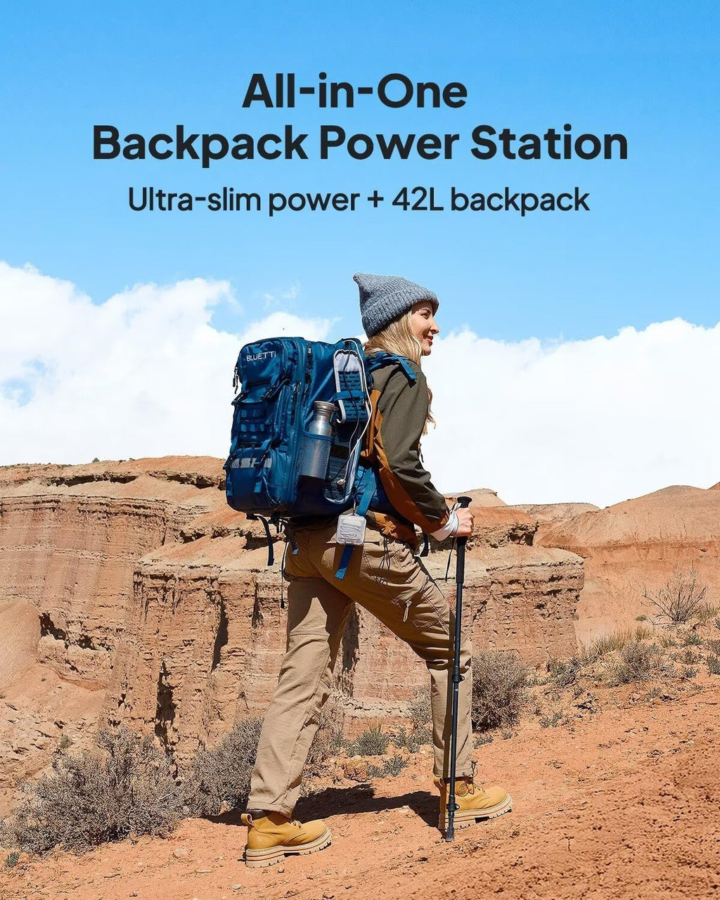 BLUETTI Solar Backpack Power Station Handsfree 1 with 100W Solar Panel Included, 268.8Wh 300W LiFePO4 Solar Generator with a 42L Backpack, All in One Solar Power System for Hiking, Photography, Travel