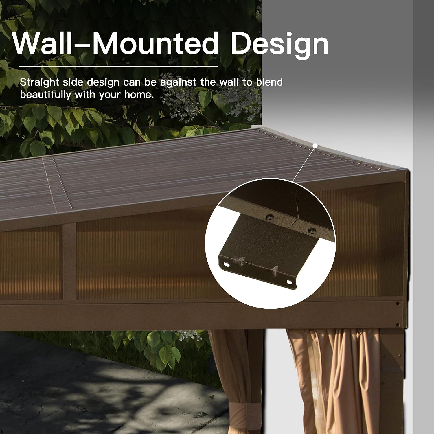 Domi 12x20FT Lean to Gazebo, Hardtop Wall Mounted Gazebo with Sloping Galvanized Steel Roof, Aluminum Frame, Drainage System, Curtains and Netting, for Patio, Deck, Garden, Backyard