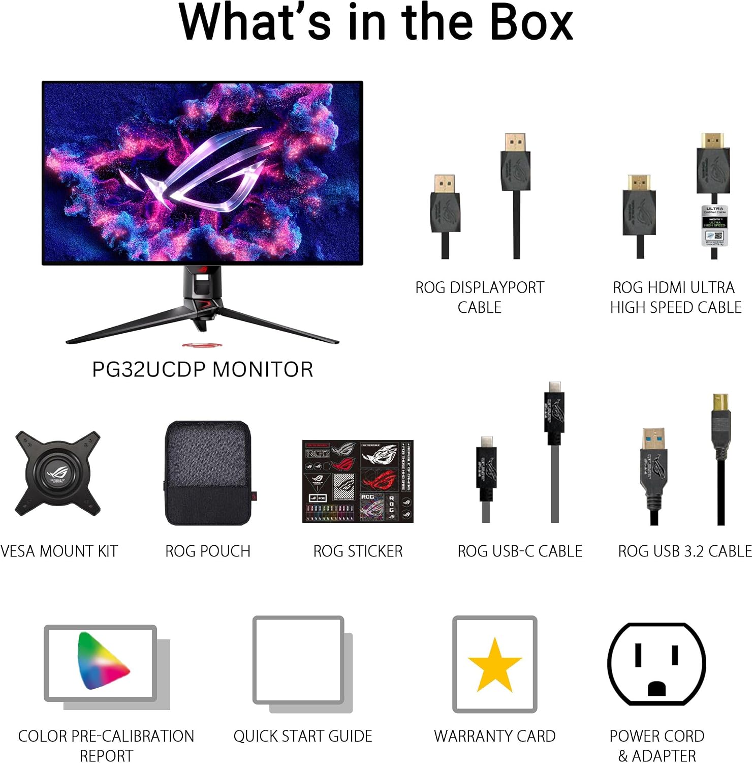 ASUS ROG Swift 32' 4K OLED Gaming Monitor (PG32UCDP) - WOLED, Dual Mode (4K 240Hz, FHD 480Hz), 0.03ms, G-SYNC Compatible, Custom Heatsink, AI Gaming, 99% DCI-P3,True 10-bit, USB-C 90W, 3yr Warranty