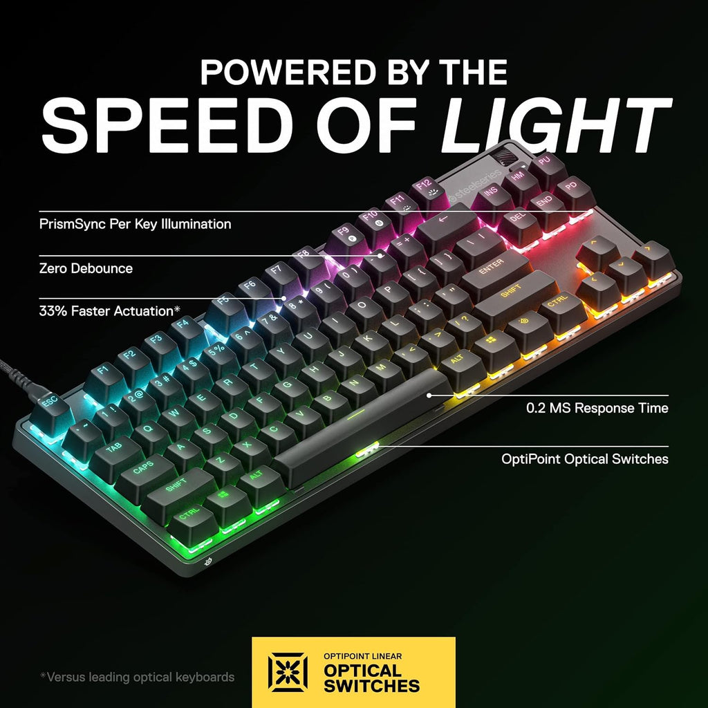 SteelSeries Apex 9 TKL - Mechanical Gaming Keyboard - Optical Switches - 2-Point Actuation - Keyless Compact Size - Removable Switches - US Layout (QWERTY)