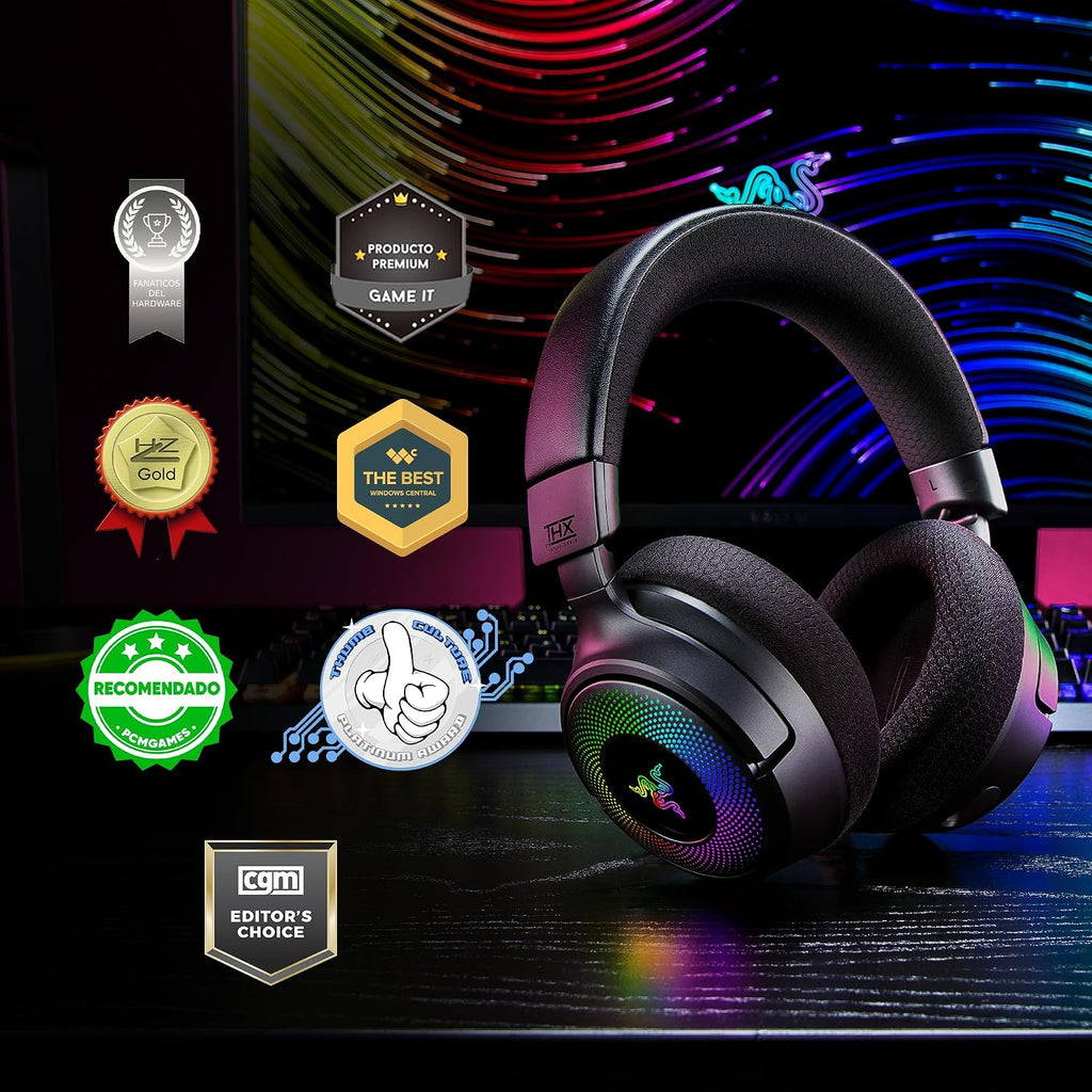 Razer Kraken V4 Wireless Gaming Headset: 2.4GHz, Bluetooth, USB - Super Wideband Mic - 40 mm Drivers - 9 Zone RGB Lighting - for PC, Mac, PS5, Nintendo Switch 2, Steam Deck, Smartphone - Black