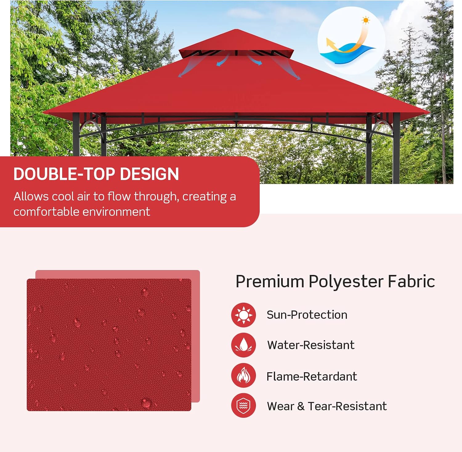 Tangkula 8x5 Ft Grill Gazebo, Double Tiered Outdoor Barbecue Grill with 2 Side Shelves, 5 Hooks, Bottle Opener for Patio, Garden, Beach, Backyard (Wine)