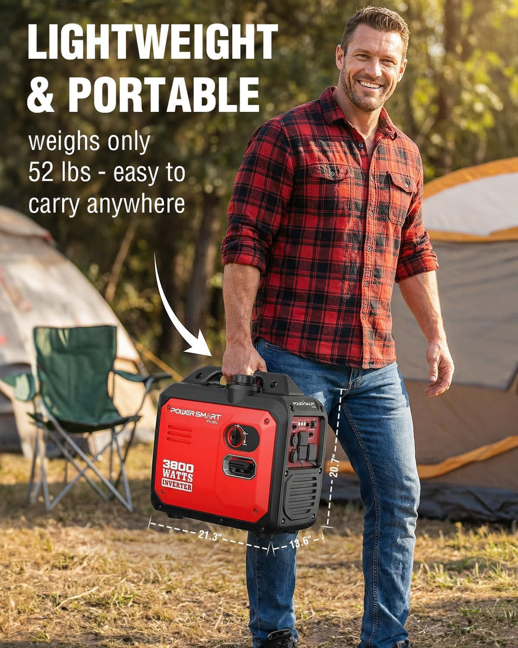 PowerSmart 3800W Portable Inverter Generator, 59dB Super Quiet Gas Powered, 143cc 4-Stroke OHV, Parallel Ready, EPA Compliant for RV Camping, Tailgating and Home Emergency Backup