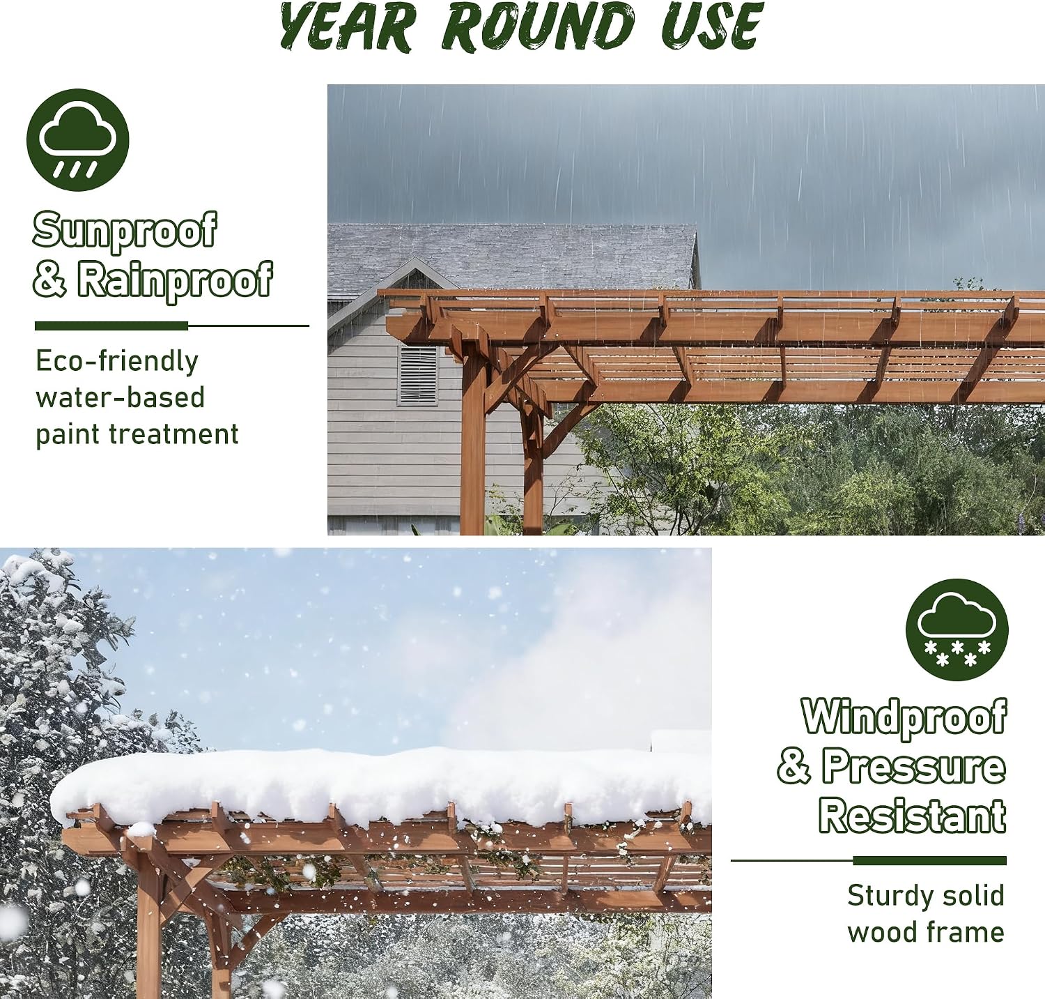 Outdoor Pergola 10x12 FT Wooden Pergola Gazebo - 100% Sturdy Solid Wood Outdoor Gazebo for Backyard, Patio, Deck, Lawn Backyard Waterproof & Windproof Outside Garden Shelter for Year-Round Use