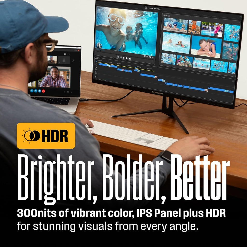 Westinghouse 27 Inch Gaming Monitor, 120Hz, 1ms, IPS Computer Monitor, 1080P FHD, Built-in Speakers, Eye Care, Adpative Sync Support (FreeSync Compatible), HDR, VGA, HDMI & DisplayPort w/Gaming Mode