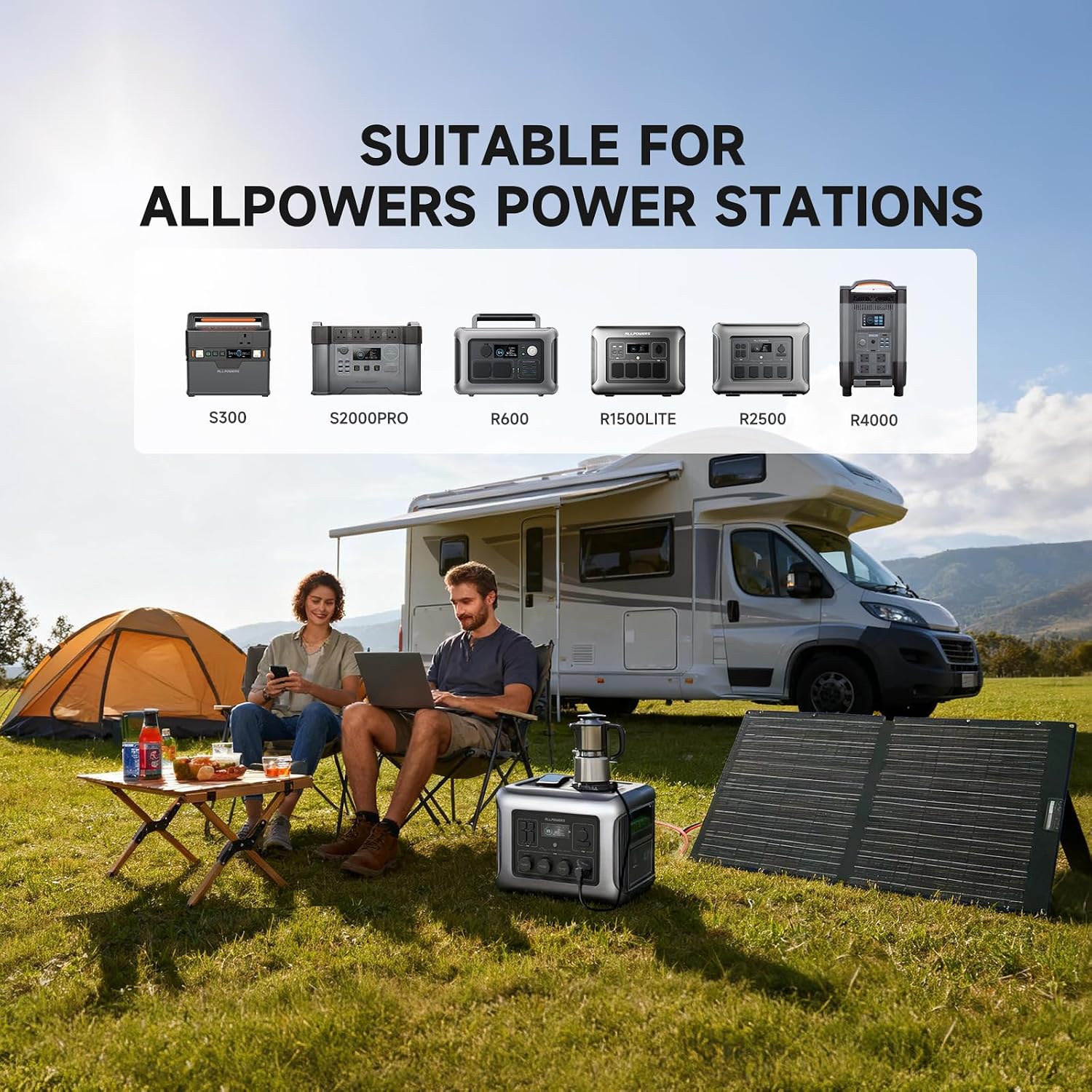 ALLPOWERS S2000 Pro Solar Generator with SE100 Panel Included 2400W MPPT Portable Power Station with Foldable Solar Panel 100W, Solar Backup Power for Van House Outdoor Camping