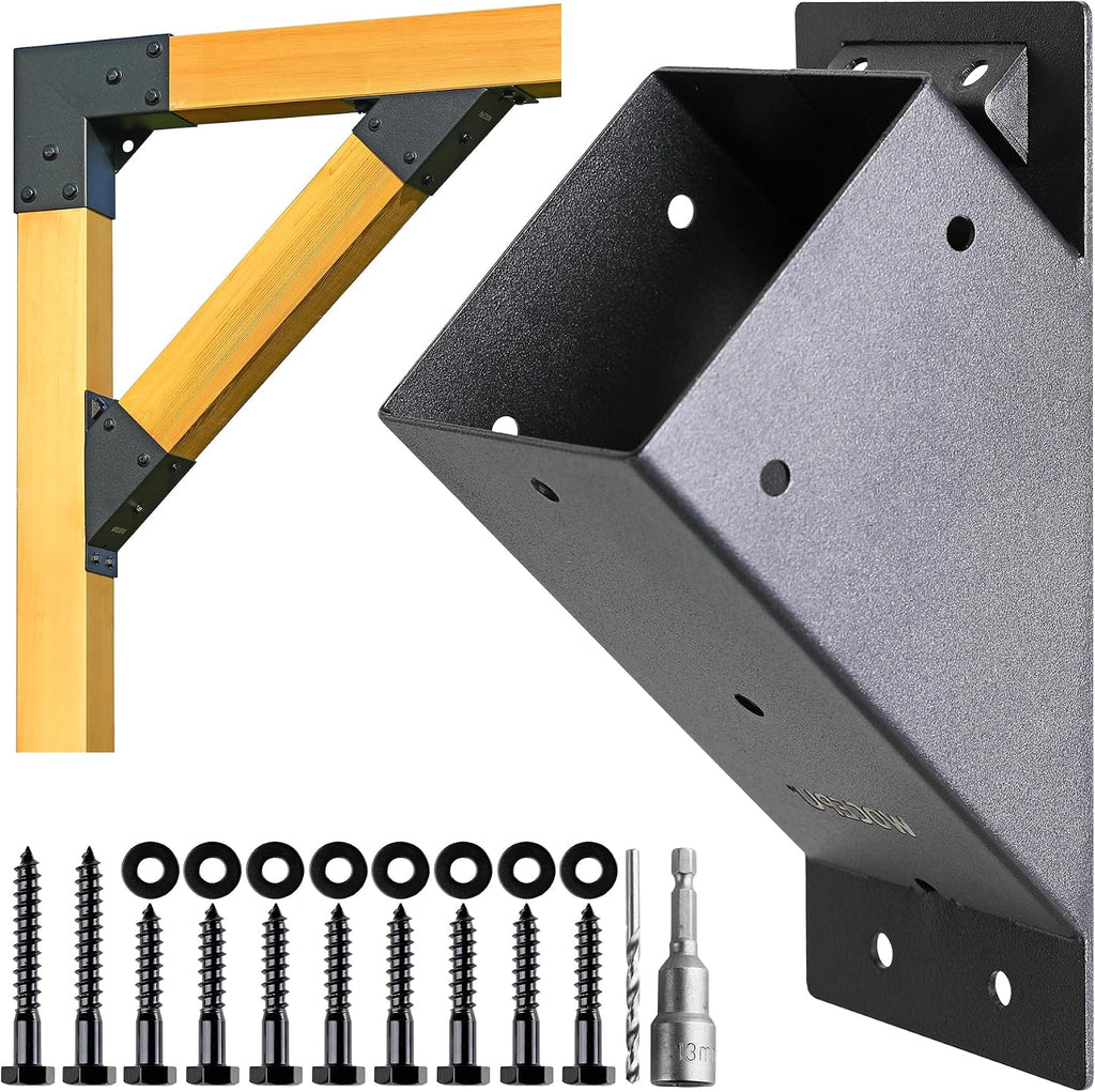 8pack 4x4 (Actual 3.5''x3.5'') Degree Angle Support Brackets, for Pergola, Gazebo, Deck Wood Frame Structures Provide Support 45° Degree Angle Bracket