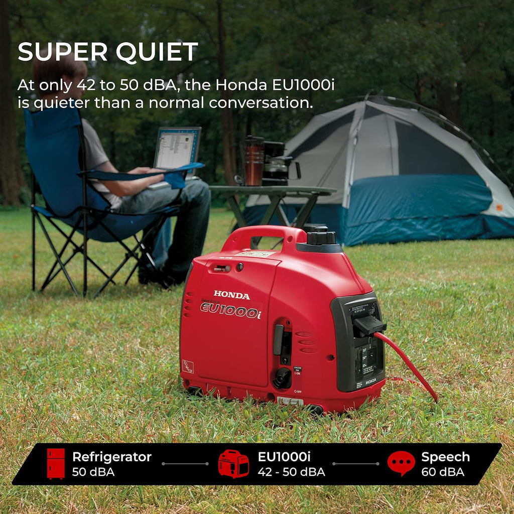Honda EU1000i 1000 Watt Inverter Generator, Super Quiet 120V Gas Powered Portable Generator for Camping or Home Backup Power Supply, Up to 6.8 Hour Run Time (EU1000T1AN)