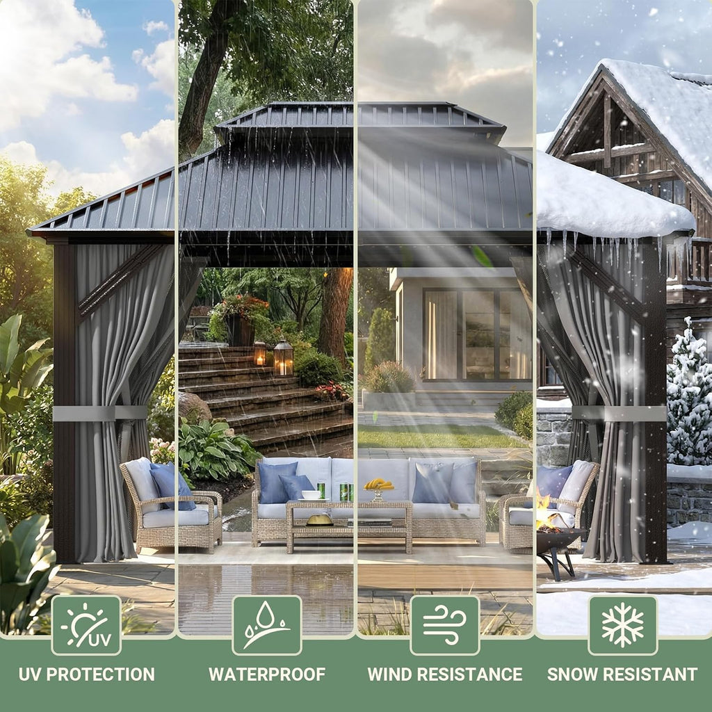 Polar Aurora 10'x12' Outdoor Gazebo Hardtop Grill Gazebo Aluminum Galvanized Steel Double Roof Outdoor Pergola Include Curtain and Netting for Backyard, Patio, Lawn